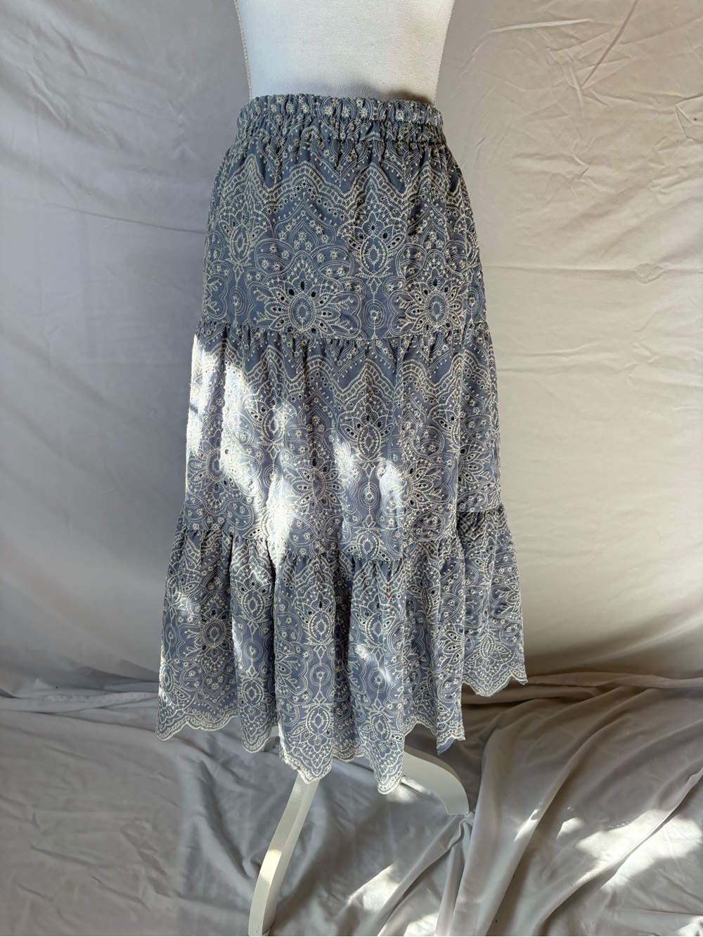 WD.NY Blue Printed Tiered Maxi Skirt